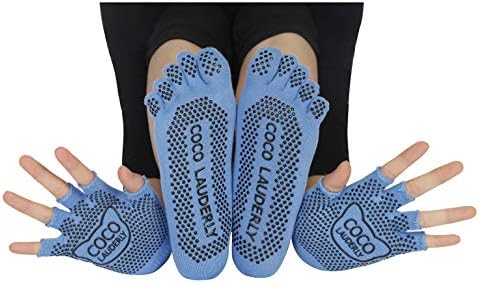 Yoga Socks And Gloves Set Non Slip Women - Toeless And With Toes Pilates,Ballet,Pure Barre, Dance, Barefoot,Workout Size 5-9
