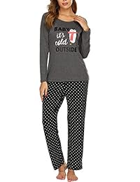 Ekouaer Women's Long Sleeve Pajamas Set Soft Sleepwear Print Pattern Lounge Nightgowns S-XXL