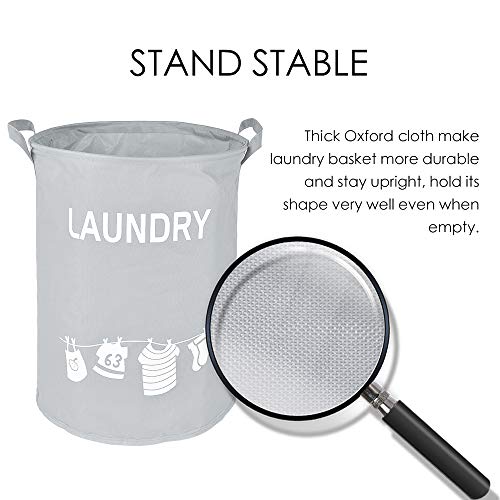 HOULIFE Laundry Basket, Oxford Fabric Collapsible Waterproof Laundry Hamper Bag Storage Basket with Handles Foldable Round Home Organizer Laundry Bin for Baby Nursery Storage Toys (Gray)