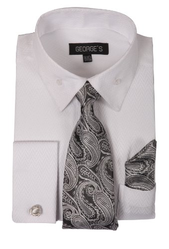 George's Dress Shirt w/ Matching Tie,Hankie,Cuff & Cufflink AH619-WT-16-16 1/2-34-35