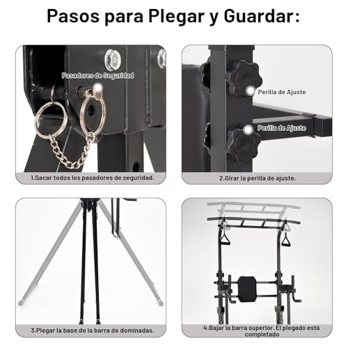 GOHOMKIC Barra de Dominadas Plegable, Estructura Triangular, Estación de Barra de Inmersión de Gimnasio en Casa, Altura Ajustable, Equipo de Entrenamiento de Fuerza Multifuncional