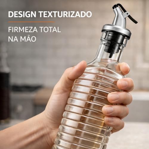 Galheteiro de Vidro 2 Peças 500ml com Bico Dosador e Tampa Inox – Ideal para Azeite, Óleo e Vinagre | Kit Elegante e Funcional para Cozinha