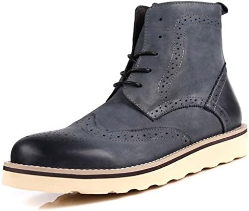 Santimon-Men's Genuine Leather High-top Ankle Boots Causal Leisure Shoes Oxford Shoes-Grey-44