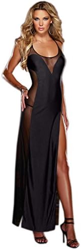 Women Sexy Long Lingerie Babydoll Chemises Nightgown Slim Split Slit Party Maxi Dress with G-String (Split Dress)