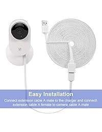 Chuangdi - Cable de alimentación compatible con cámaras de seguridad YI para exteriores, Wyze Cam, Cloud Cam, Nest Cam, Blink Cam, Zmodo Cam, A-Male a A, cable extensor de alimentación plano