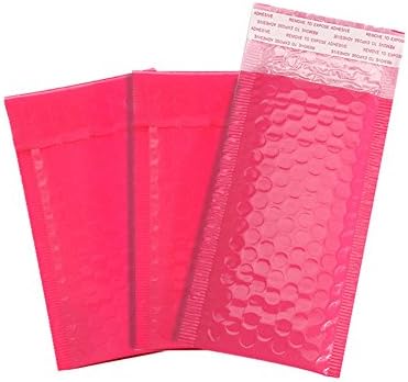 TinyBag Hot Pink Colored 4x8 inch Small Poly Bubble Mailer Bulk Cute Padded Envelopes Bags for Makeup, Pack of 60