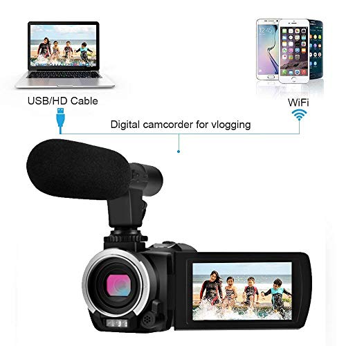 Digital Camera Wifi Camcorder Full HD 1080p 30FPS 24.0MP 16X Digital Zoom Video Camera with Microphone Night Vision Pause Function Vlogging Camera Support Remote Controller (W1)