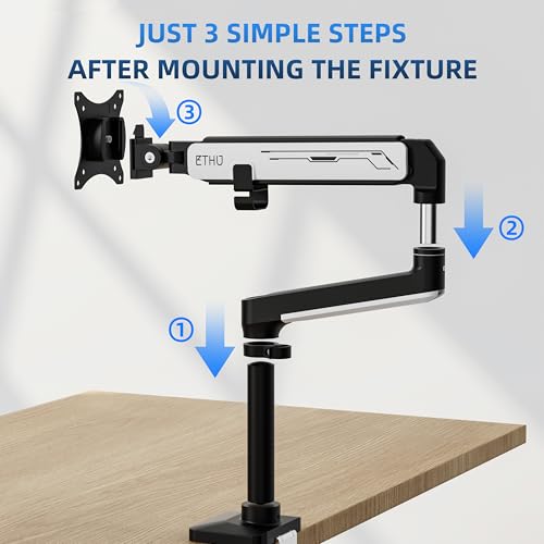 ETHU Monitor Stand, 2-14KG Heavy Duty Gas Spring Monitor Arm with Height Adjustment & Tilt, VESA Desk Mount with Dual Installation Options for 17-40 inch Screens, VESA 75x75/100x100, Black