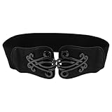Metal Interlock Buckle 6cm Wide Stretch Waistband Waist Belt Black for Lady