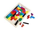AlleTechPlus Wooden Tetris Puzzle 40 Pcs Brain Teasers Toy for Kids, Wood Tangram Jigsaw Brain Games Educational Toys Gift with New Package