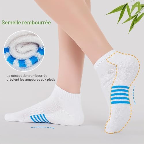 Chaussettes Basses en Bambou Femme 6/12 Paires, Chaussettes de Sport Running Respirantes et Rembourrées, Socquettes Courte Colorées et Anti Transpiration, Cadeaux Femme Ete
