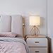 HAITRAL Rose Gold Desk Lamp - Minimalist Bedside Lamp with Rose Gold Hollowed Out Base and Linen Fabric Shade，Table Lamps for Bedroom, Living Room, Girls Room, Pink Room - Rose Gold