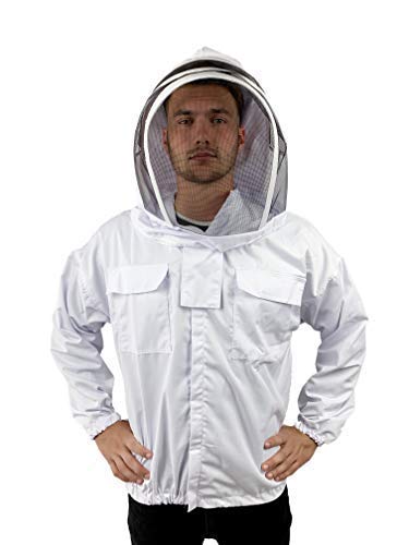 Beekeeping Jacket with Fencing Veil Hood Bee Jacket Clear View Fencing Veil Ultra Light Weight and Maximum Protection for Professional and Beginner Beekeepers