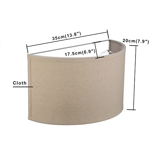 Permo Indoor Bedside Hidden Night Wall Lamp Single 2-Lights Vintage Industrial Fixture with Semicircular Fabric Shade for Reading Bedroom Living Room Dining Room Hotel(Linen)