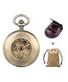 Retro Bronze Automatic Mechanical Pocket Watch Arabic Numerals Chain Creative Transparent Glass Cover