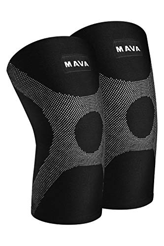 Mava Knee Compression Sleeves Support Pair XS-XXL (XX-Large (20.90" - 22.00"), Black & Grey)