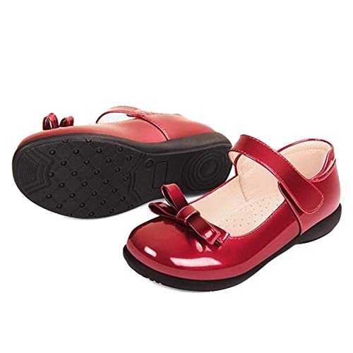 MoMo Children Girls Leather Shoes Baby Student School Style Toddler Shoes Flats Breathable Kids Shoes Spring,Red,11.5