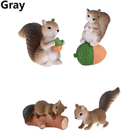 Wearcool 4PCS/Set Squirrel Figurine Ornament Fairy Garden DIY Micro Landscape Miniature Animal Model Home Decoration(4PCS,grey)