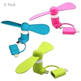 Generic 2-in-1 Mini Fan for iPhone iPad and Android Pink Blue & Green 3 Pack