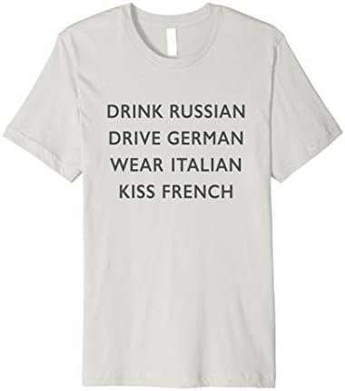 Mens Drink Russian Drive German Wear Italian Kiss French T-Shirt XL Silver