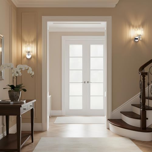 ANWIO Interior Glass Wall Sconce, Silver Bedroom Wall Lamp, E27 Wall Lamp, Modern Hallway Sconces for Bedroom, Bedside, Living Room, Staircase (2U, No Bulbs)