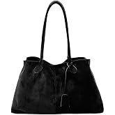 CVANSEN Faux Suede Tote Bag for Women, Large Suede Bag Hobo Handbag With Magnetic Snap For Travel,Work