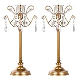 Amalfi Décor Tiffany 2-Piece Vintage Gold Metal Candelabra Set, Votive Candle Taper Candlestick Holder Accent Stand