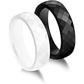 2-Piece Ceramic & Enamel Ring Set for Men and Women – Black & White, Blue & Green Hypoallergenic Wedding Bands, 6mm Wide, Ideal Everyday Jewelry Gift for Him and Her, Sizes 5–15