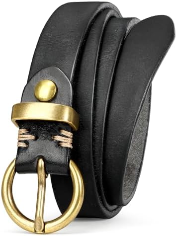 Women\'s Fully Perforated Belt with Round Buckle, 100% Leather, Adjustable uxcell Womens Leather Belt for Jeans Dress Pants Studded  main image 4