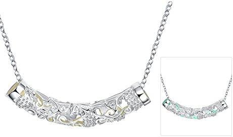 The November Nocturne Luminous Cyan Whistle Carving Hollow Pendant Studded Stone Silver Night Necklace