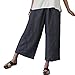 Aeneontrue Women's 100% Linen Capri Pants Casual Patchwork Cropped Trousers with Elastic Waist Gray L