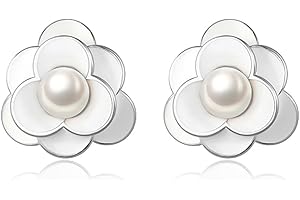 Reffeer Solid 925 Sterling Silver Pearl Flower Earrings Studs for Women Teens Flower Stud Earrings Pearls