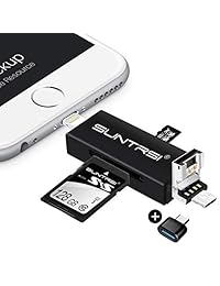 TF Lector de tarjetas SD para iPhone Android OTG computadora, Suntrsi Micro Lector de tarjetas SD con iluminación para iPhone iPad, y carga, Lightning a adaptador de tarjeta SD, Negro 1