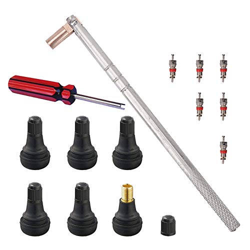 Febrytold Tire Valve Stem Tool Remover & Installation, 6 Pcs TR412 Snapin Valve Stems with
