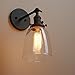 Pathson Vintage Hardwired Wall Sconce with On Off Switch, Clear Glass Black Vanity Light, Indoor Wall Lighting Fixtures for Bathroom Bedside Garage Porch Cafe Club
