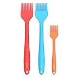  EXVI Heat Resistant Silicone Basting Pastry Brush Baking Kitchen Food Oil Brushes Rubber Brush Grilling BBQ Brush For Cake Baster Sauce Set Of 3