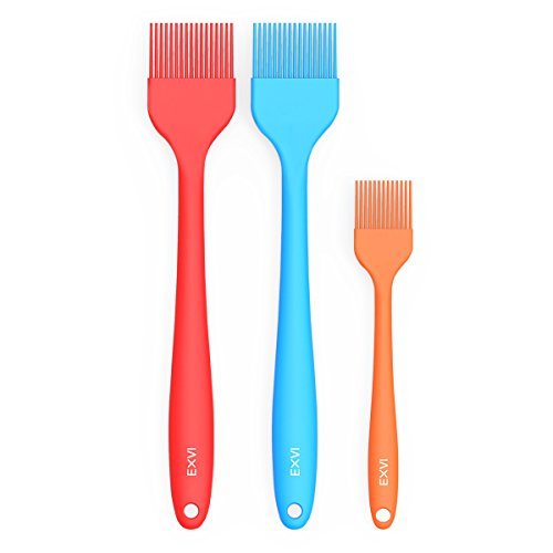  EXVI Heat Resistant Silicone Basting Pastry Brush Baking Kitchen Food Oil Brushes Rubber Brush Grilling BBQ Brush For Cake Baster Sauce Set Of 3