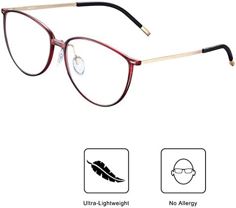 Blue Light UV Blocking Light Filter Computer Reading Glasses Flexible Frame Anti Eye Fatigue Transparent Lens Ultra-Lightweight Vision Care Protect Your Eyes for Men and Women Unisex (Wine Red)