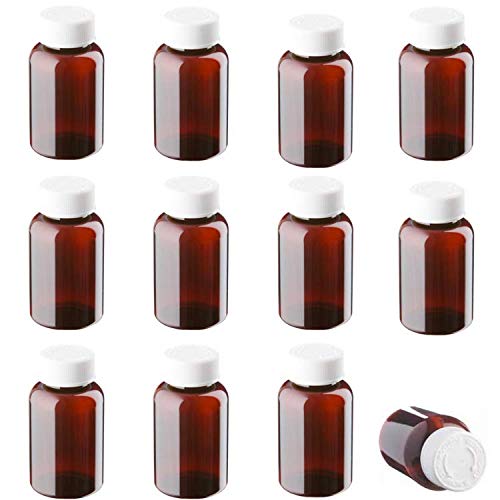 150ml Pill pots with lids, Empty Plastic Medicine Amber Bottles, Pill Storage pots, Screw caps, Strong Medicine Storage pots, Dispenser (12)