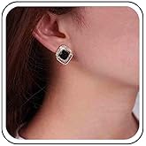 Allereyae Vintage Crystal Onyx Earrings Rhinestone Square Stud Earrings Black Onyx Square Earrings Square Geometric Earrings Jewelry for Women (Black)