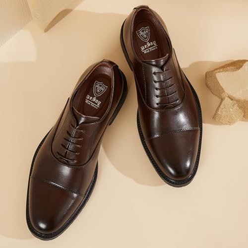 Men's Pointed-Toe Leather Dress Shoes - Formal Business Oxfords for Office & Wedding