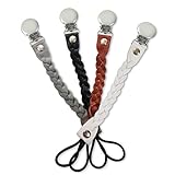 Toddlin' Tots 5-Inch Leash Leather Stainless Steel Pacifier Clips, Pack of 4