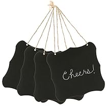 5.5 Inch Black Vintage Style Frame Jute String Hanging Wooden Chalkboard Signs / Message Boards - Set of 4