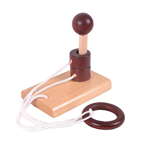 KINGOU 4 Pack Classical Wooden Puzzle Set Solution Rope Central Brain Teaser for Adults Game