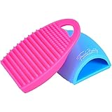 Facial Beauty Makeup Brush Cleaner – 2-Finger Silicone Brush Egg with Tips &amp; Grooves Small &amp; Large Cosmetic Brushes – Effective &amp; Gentle Makeup Brush Cleaning Solution in 2 Colors (2PK 1 Pink 1 Blue)