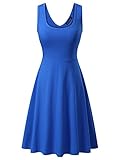 FENSACE Womens Sleeveless Scoop Neck Summer Beach Midi A Line Tank Dress, Blue, Large