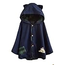 Aza Boutique Women`s Cute Button Down Tweed Cat Ears Hooded Cape Navy,One Size