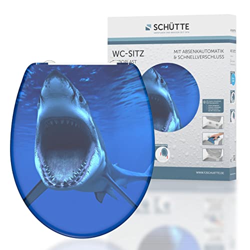 SCHUETTE Shark Toilet Seat with Soft-Close Mechanism and Quick Release Made of Duroplast Toilet Seat with 175 kg Load Capacity