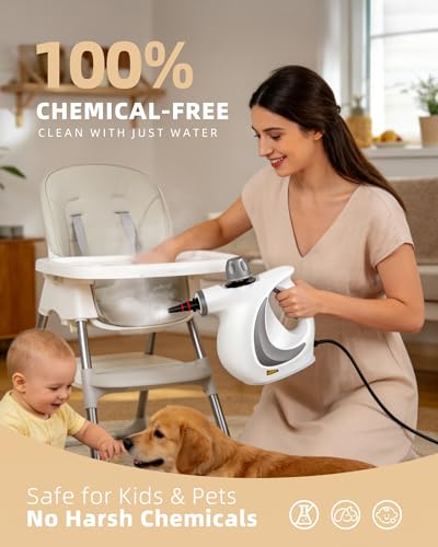 Pressurized Handheld Steam Cleaner for home with 12pcs Accessories & Safety Lock – Multi-Surface Natural Deep Steamer for Cleaning Car, Furniture, Floor, Upholstery, Tile, Grout, Windows (Dark Grey)