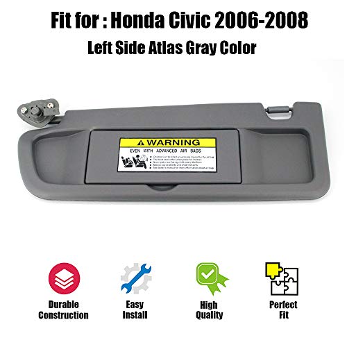 ustar Sun Visor Left Driver Side Fit for Honda Civic 2006 2007 2008 Without Vanity Light Replacement Part #83280-SNA-A01ZA (Atlas Gray, 2006-2008) - Thumbnail 7